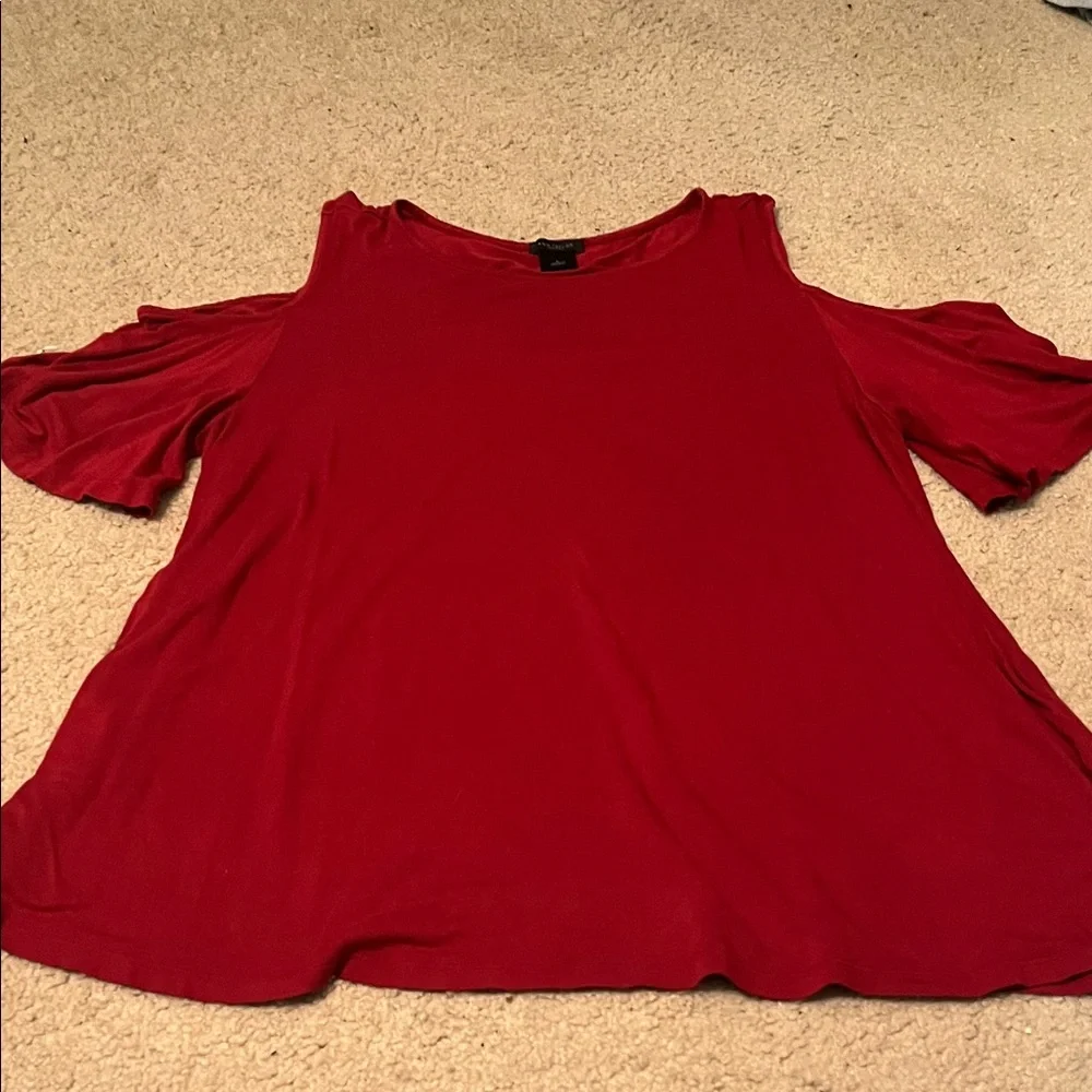 Ann Taylor Factory Red Cold-Shoulder Tee